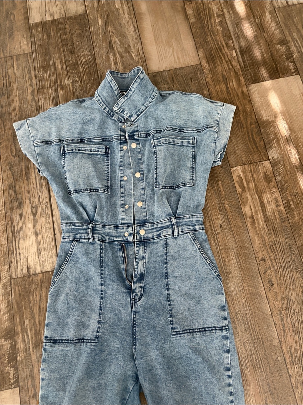 Fashion Nova Light Blue Acid Wash Denim Jumpsuit - Picture 2 of 3